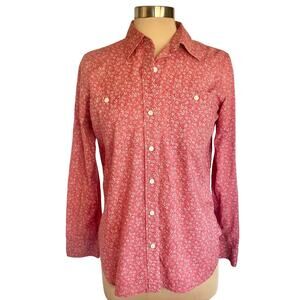 Lauren Jeans Co. Red Micro Floral Cotton Button Down Shirt Size M Casual Classic
